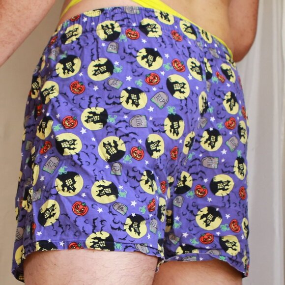 Other - Purple Halloween Graveyard Haunted House Graphic Cotton Open Fly Boxer Shorts L